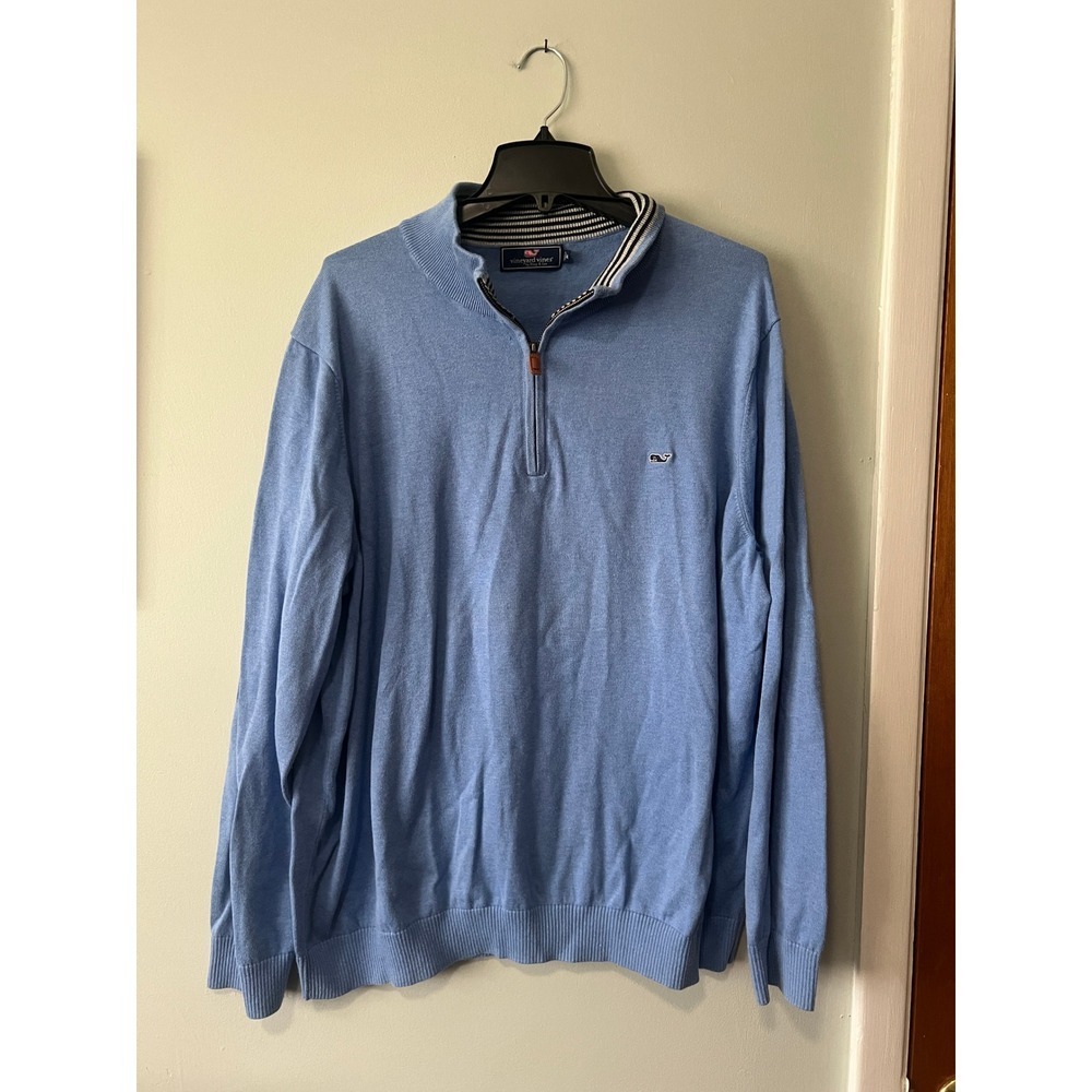 Vineyard Vines Quarter Zip Sweater Light Blue Cotton Casual Preppy Men Size XXL